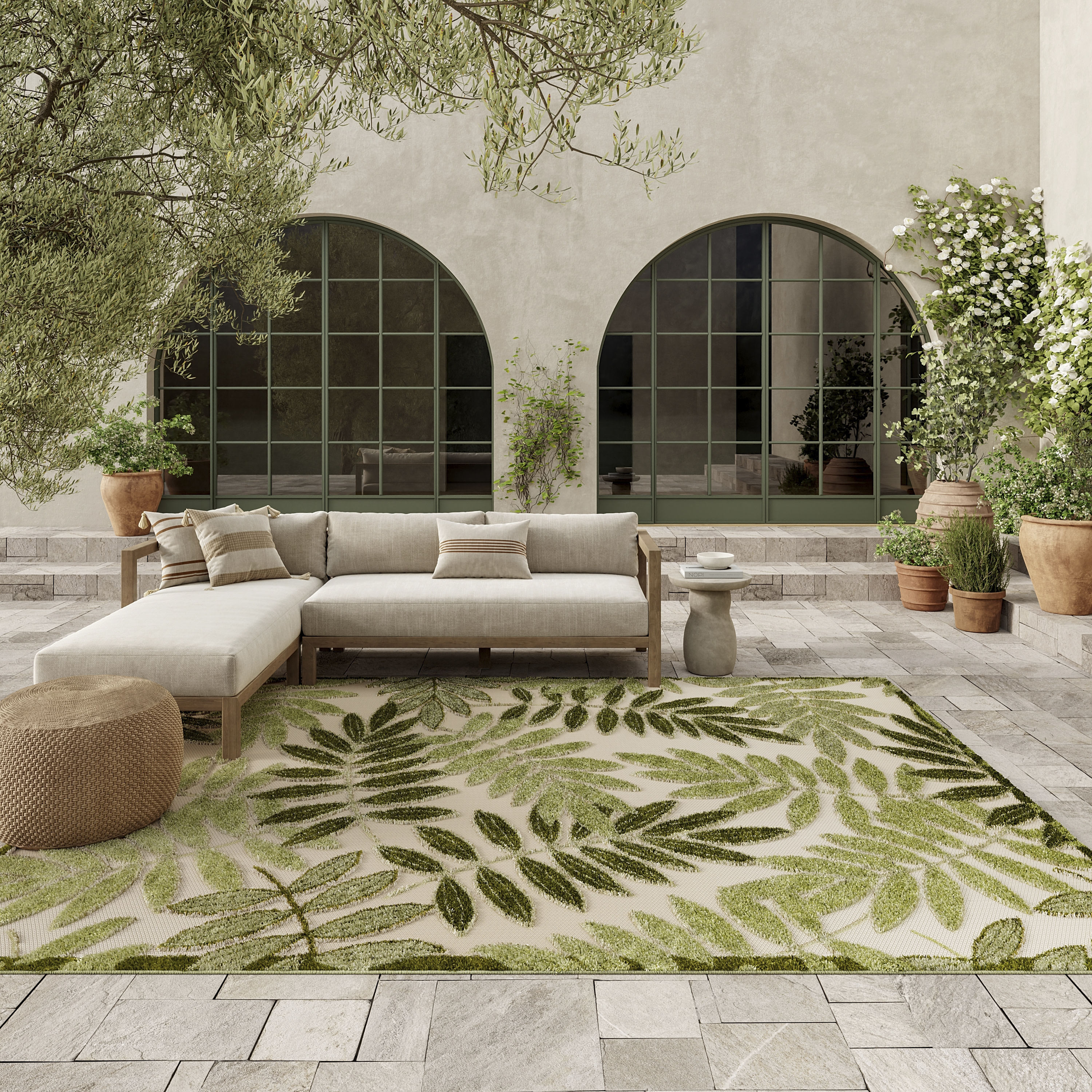 Nourison Aloha 7'10" x 10'6" Ivory Green Outdoor Rug