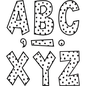 Puntos pintados de negro sobre letras divertidas blancas de 7"