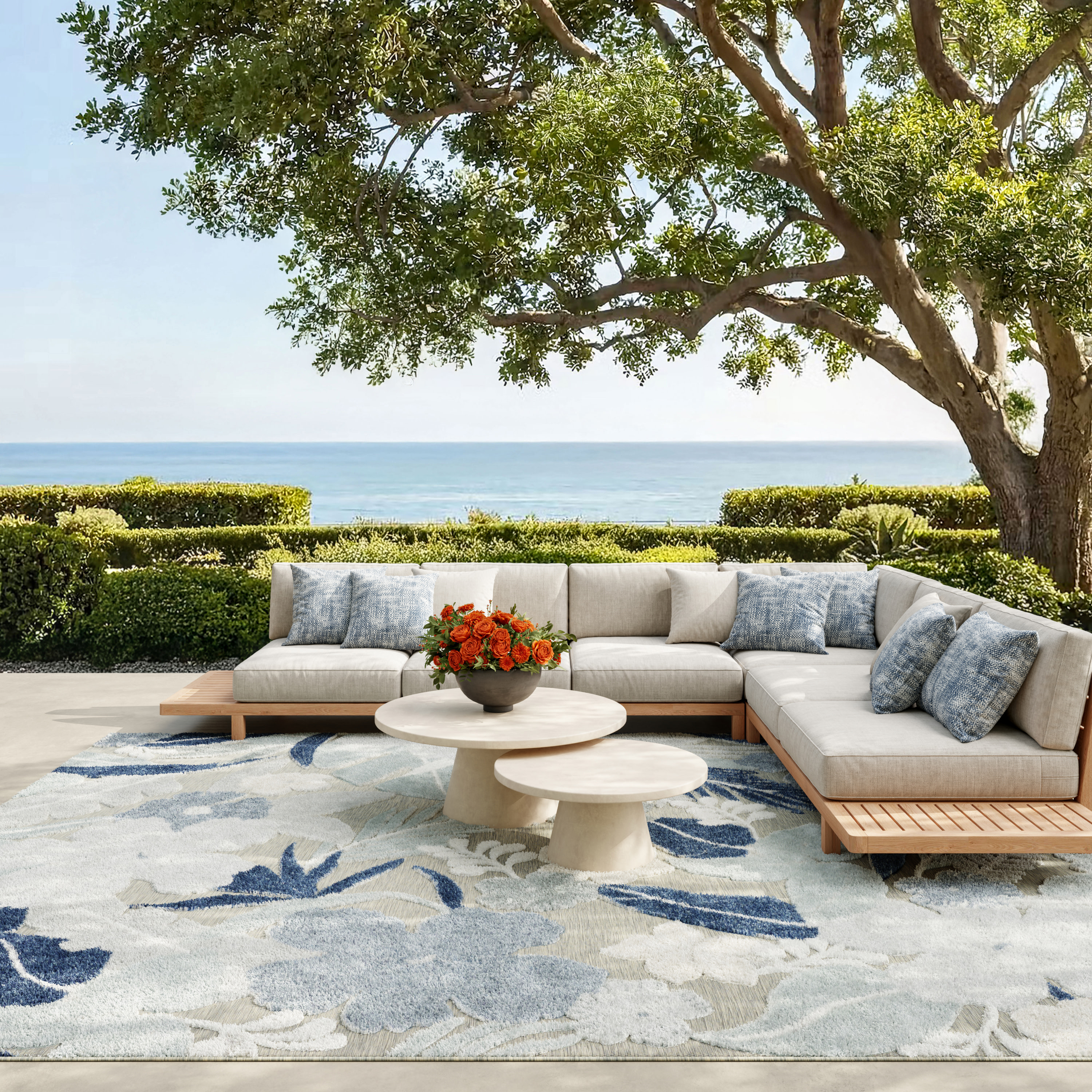 Nourison Suncoast 7'10" x 9'10" Grey Navy Tropical Rug