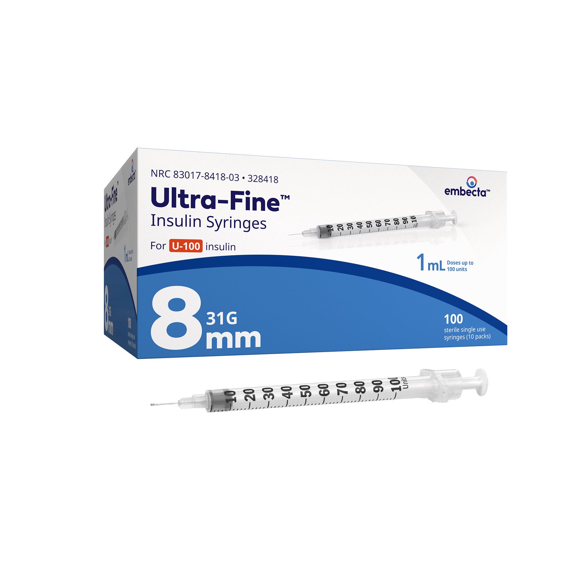 Ultra-Fine™ Insulin 1 mL Syringe with Needle, 31 Gauge, 5/16 Inch Needle Length