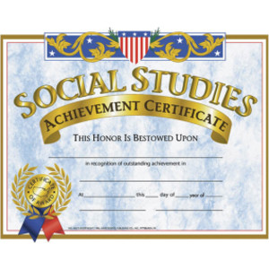 Social Studies Achievement Certificate, 8.5" x 11", Pack of 30