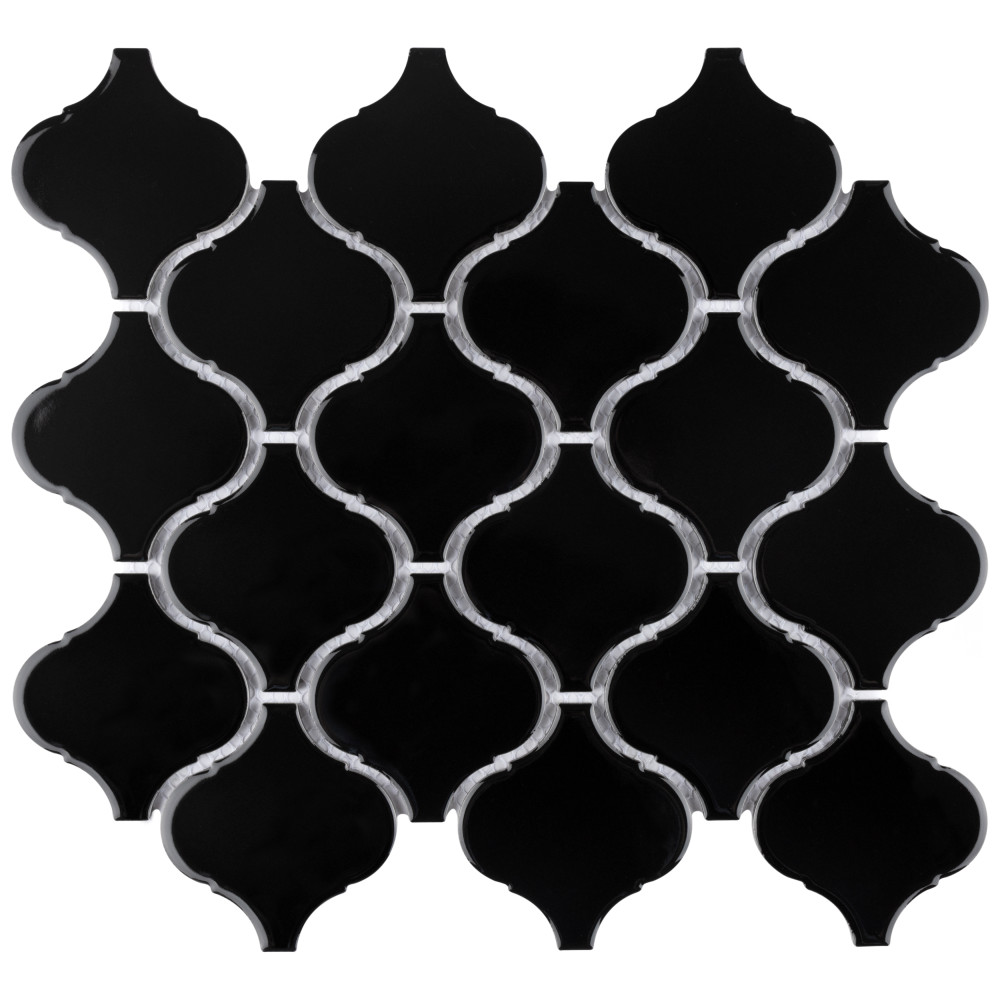 Metro Lantern Glossy Black 9-1/2 in. x 10-3/4 in. Porcelain Mosaic Tile ...