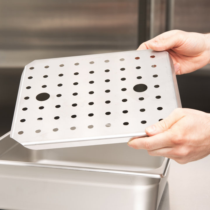 Two-thirds-size Super Pan V® stainless steel false bottom