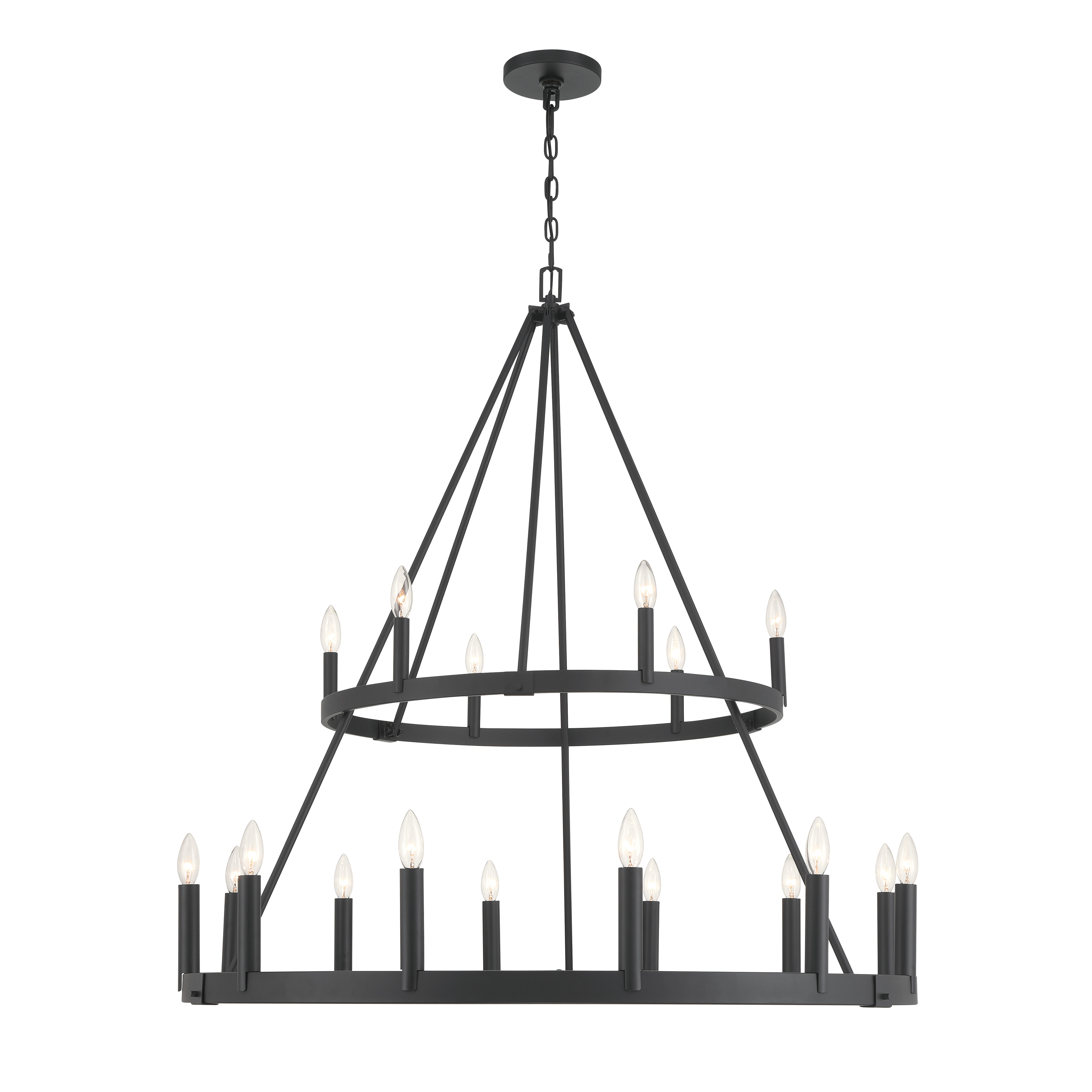The Dutton chandelier makes a bold statement with 18 candelabra lights arranged in a traditional multi-tier design. At nearly 43 inches wide, this substantial fixture brings dramatic elegance to large dining rooms and grand foyers. - alternate view