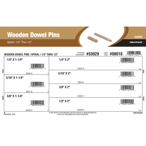 Spiral Wooden Dowel Pins Assortment (1/4