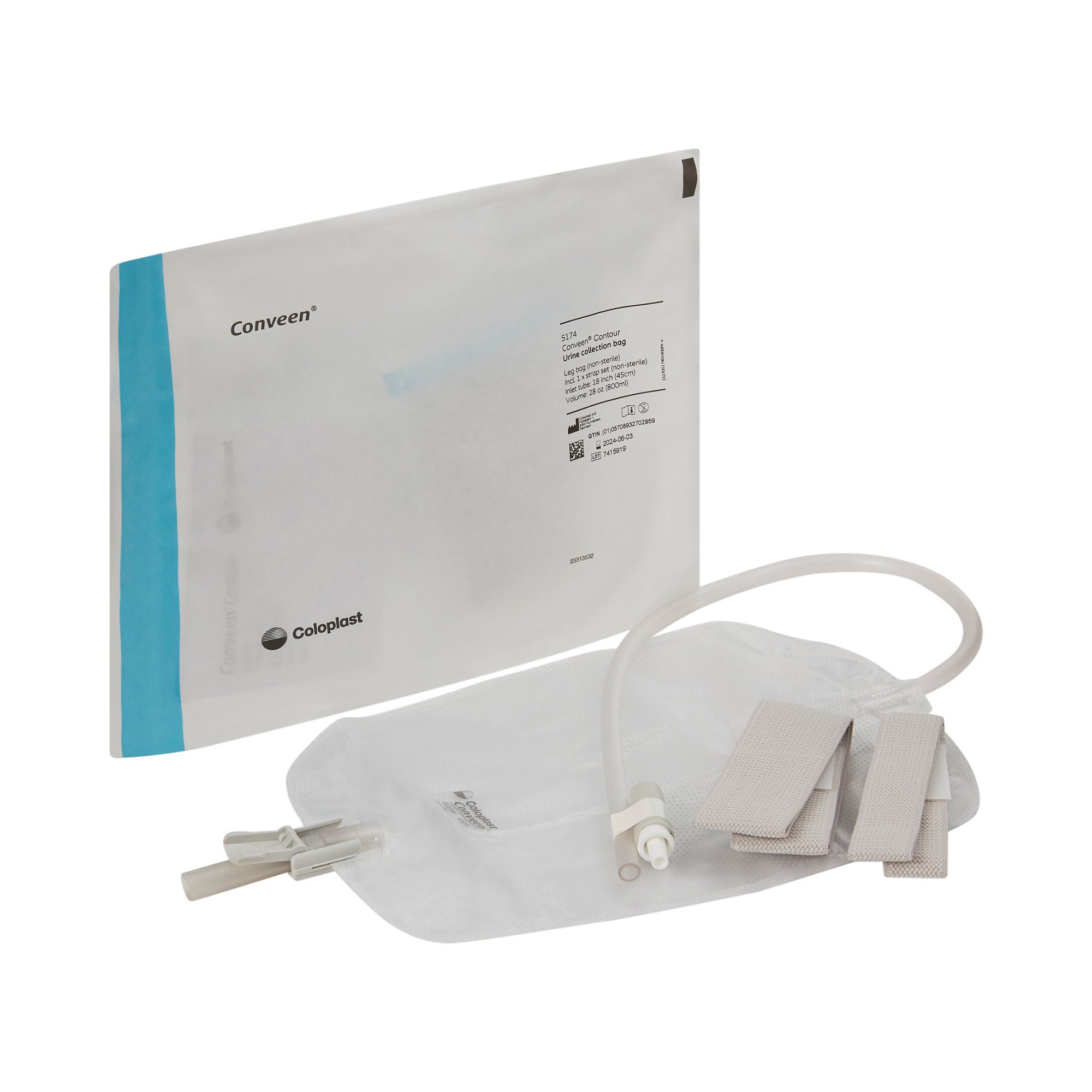 Conveen® Contour Urinary Leg Bag, Anti-Reflux Valve, Polyethylene/Flocked, 800mL