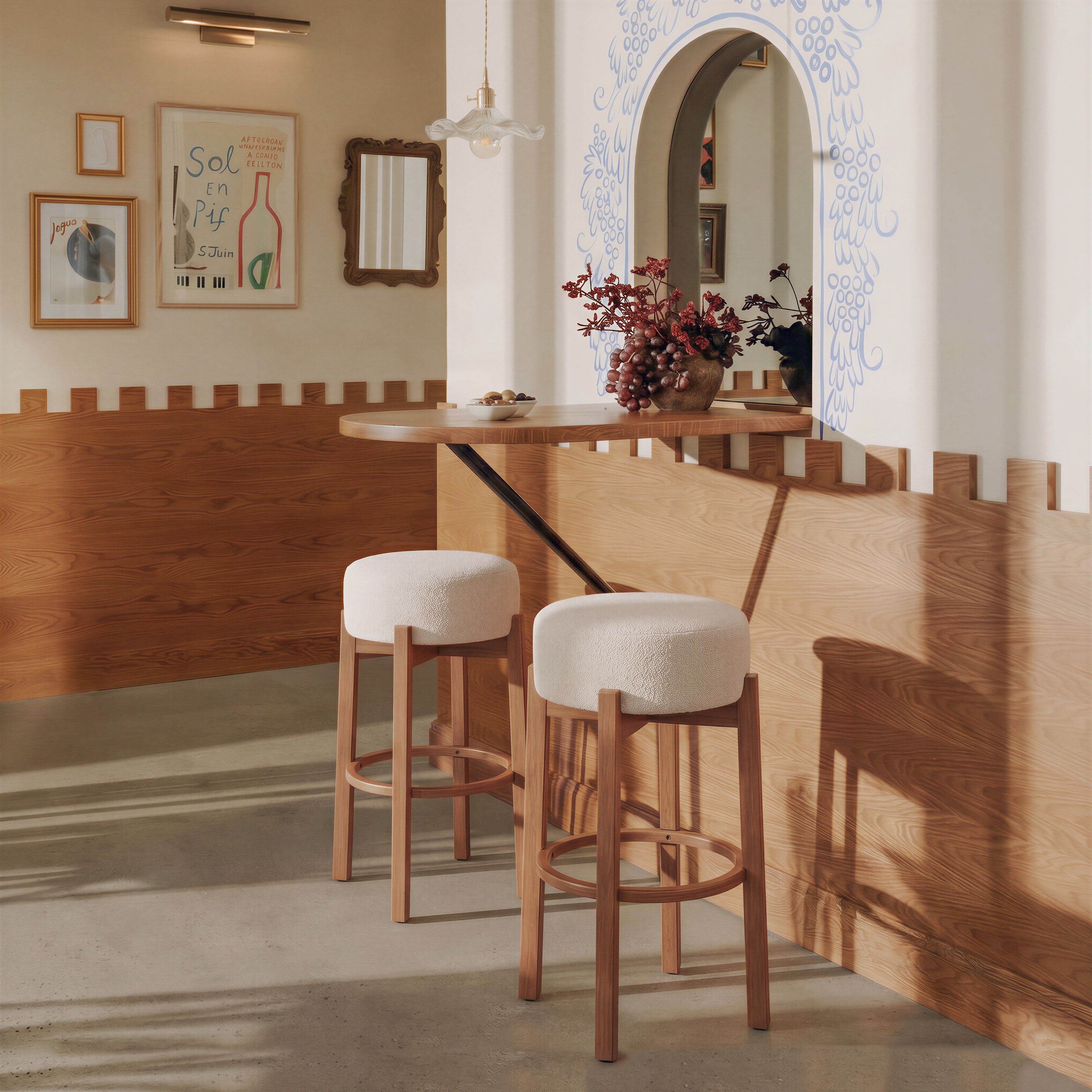 Nade Barstool (Set of 2) Beige & Walnut product image
