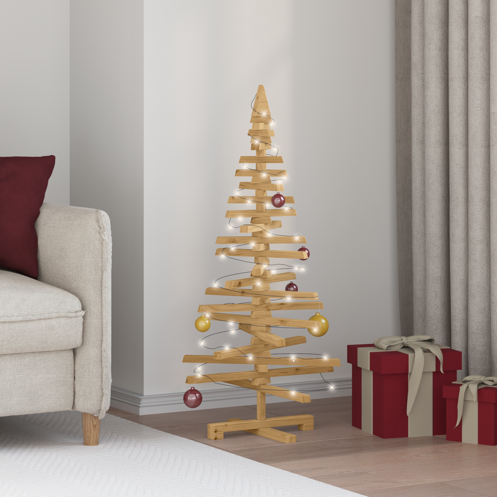vidaXL Holz Weihnachtsbaum mit Ständer Braun 120 cm Massivholz Kiefer – Bild 3