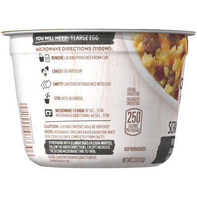 Just Crack an Egg Scramble Kit Sharp Cheddar Cheese, Pork Sausage and Uncured Bacon, for a Low Carb Lifestyle, 2.25 oz. Cup,