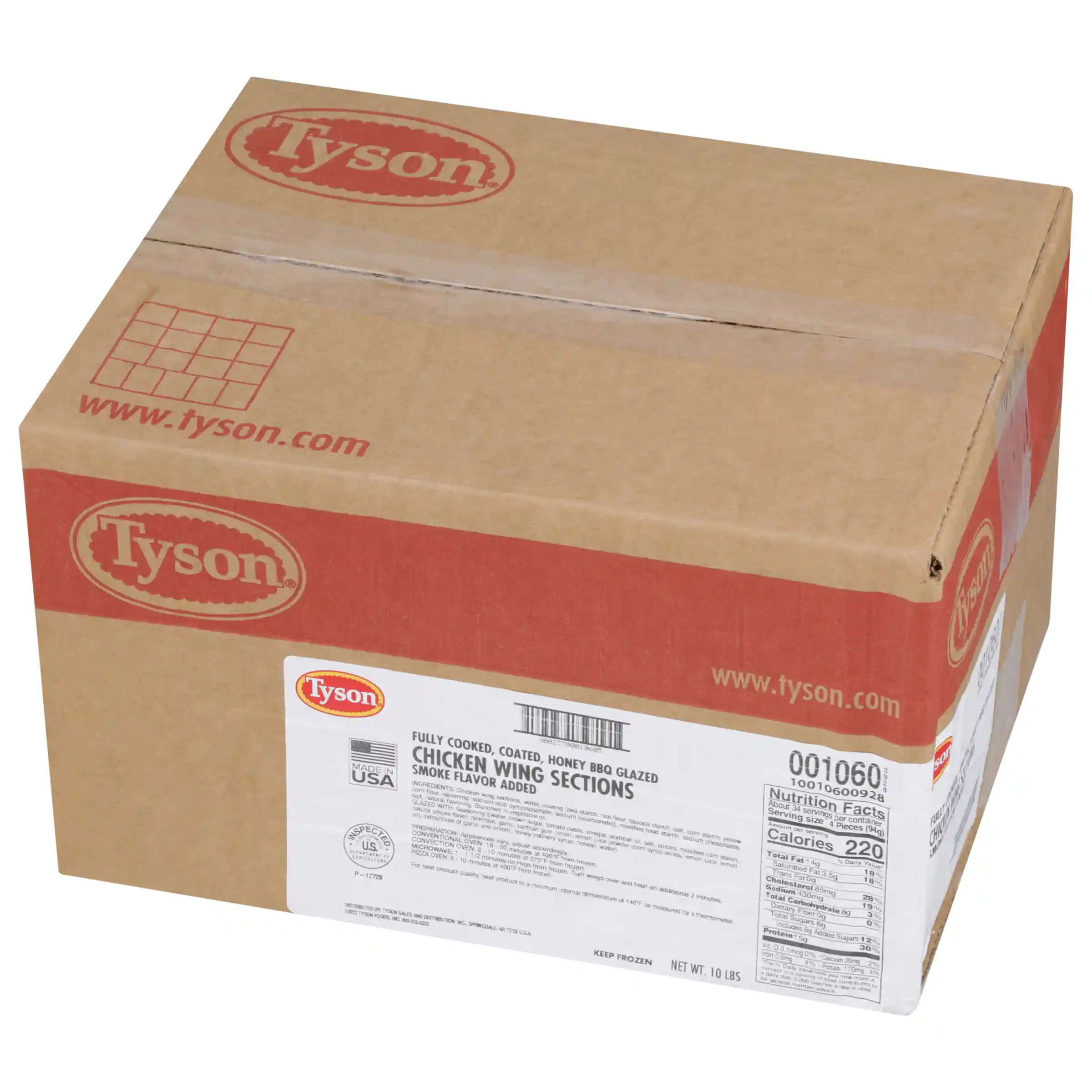 Tyson® Fully Cooked Breaded Honey BBQ Glazed Bone-In Chicken Wing Sections, Small_image_5