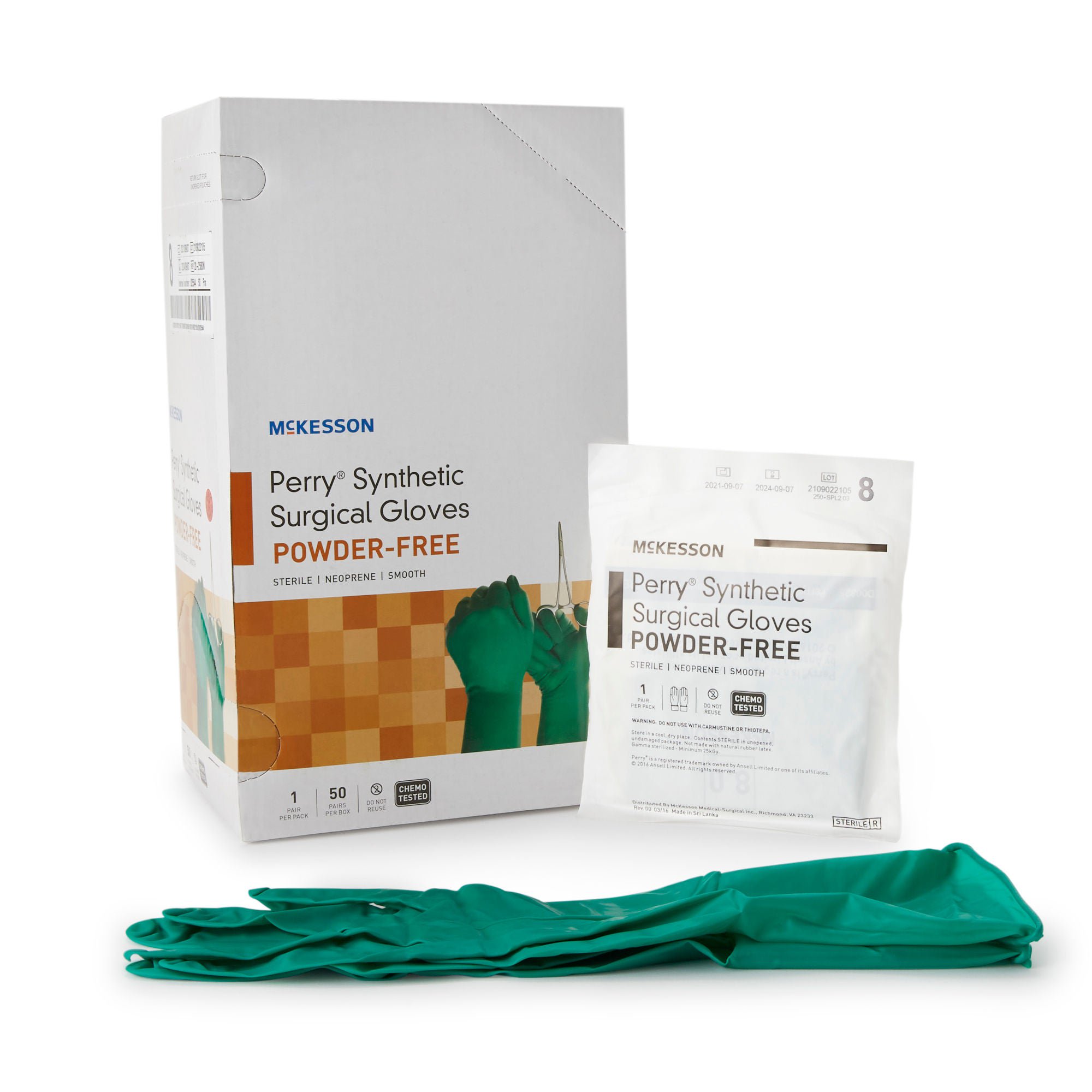 McKesson Perry® Performance Plus Polychloroprene Surgical Glove, Size 8, Green