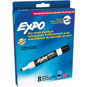 Low-Odor Dry Erase Markers, Chisel Tip, 8 Colors, Pack of 8