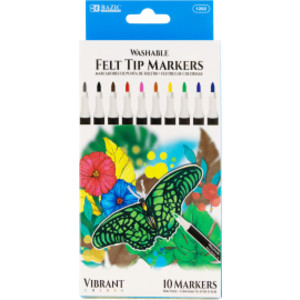 Felt Tip Washable Markers, 10 Colors
