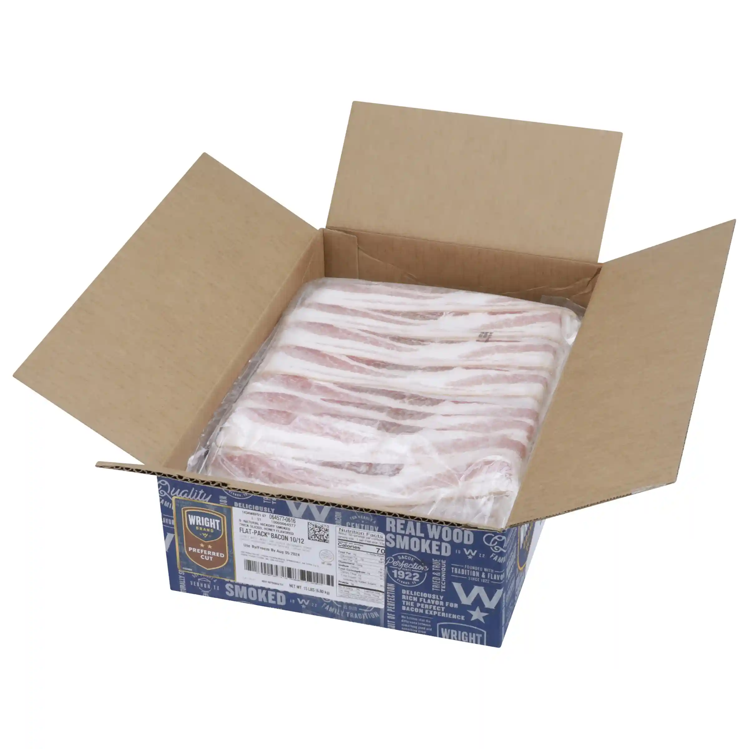Wright® Brand Applewood Smoked Thin Sliced Honey Flavored Flat-Pack® Bacon, 15 lb, 10-12 Slices per Pound, Gas Flushed_image_4