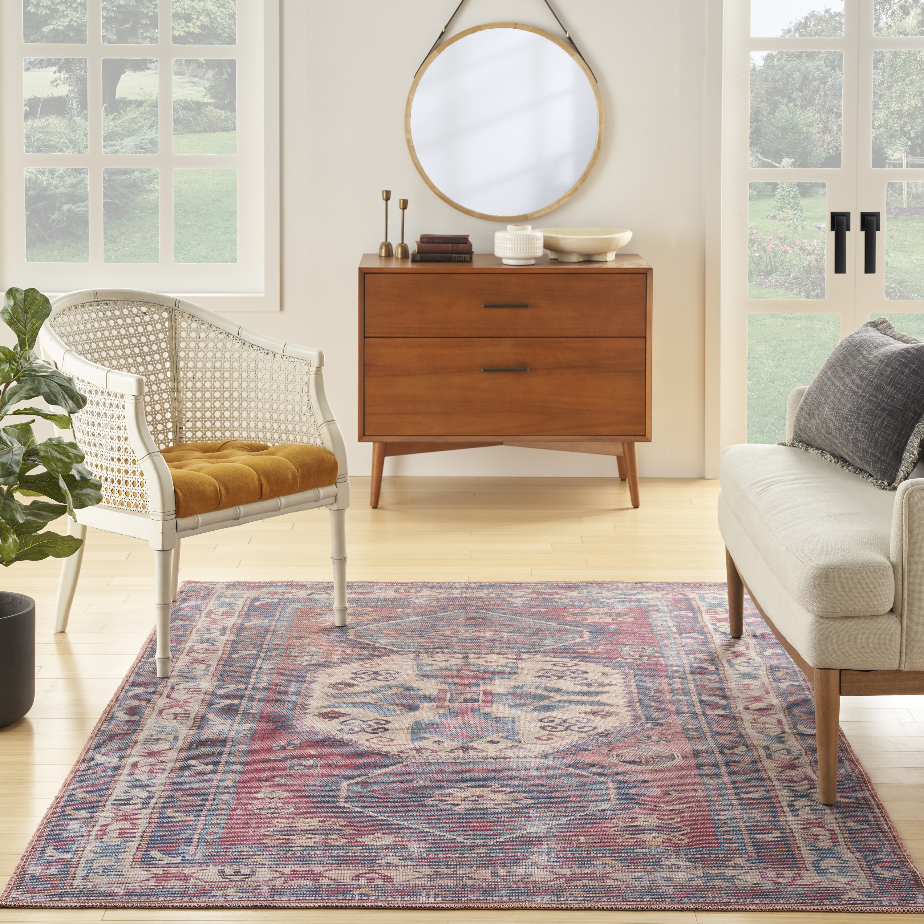 Nourison New Concept Washables 5'3" x 7'3" Red Navy Vintage Indoor Rug