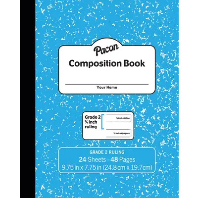 Pacon  Composition Book, Grade 2, Blue Marble, 3/4 in x 3/8 in x 3/8 in ruled 9-3/4