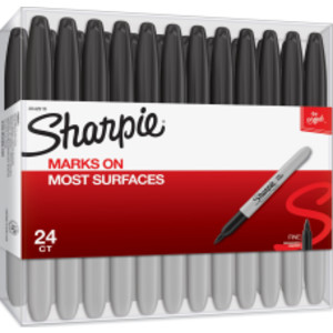 Sharpie® Permanent Markers, Fine Point, Black, 24 Count