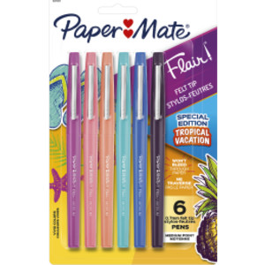 Flair Felt Tip Pens, Medium Point (0.7mm), Tropical Colors, 6 Count