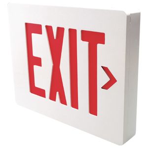 Emergency Exit Signs, Aluminum, LED, 2 Face,White HousingWith Red Letters, 2.6W