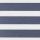 Horizontal striped fabric blind with wide navy-blue textured bands alternating with white translucent bands â€” positioned closed to block and filter light â€” fills a neutral, evenly lit interior.
