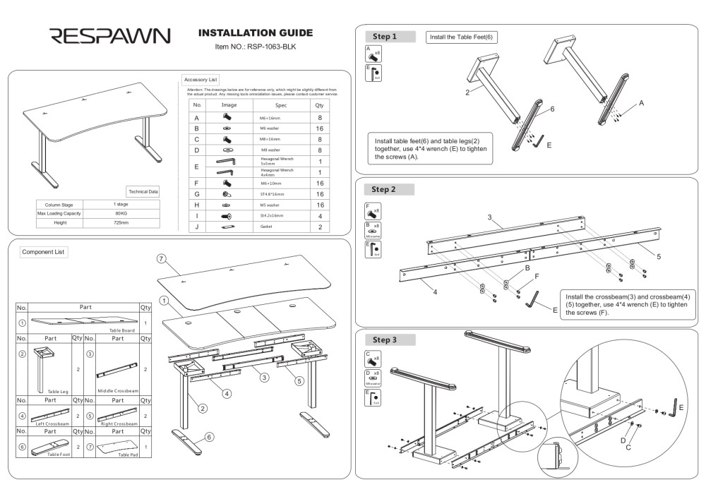 RESPAWN 63" Gaming Table with Gaming Mouse Pad, Gaming Computer Desk