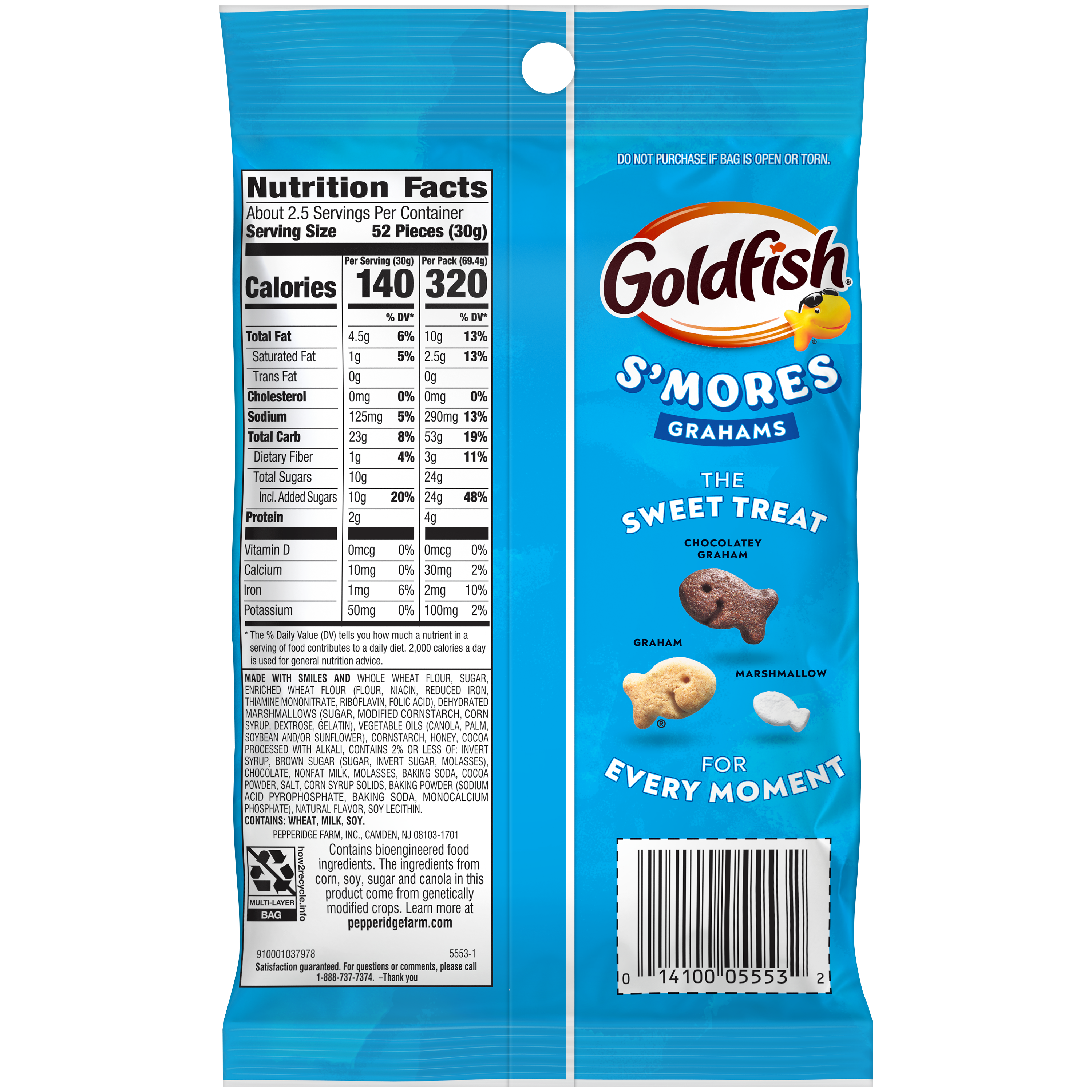 Goldfish® S'mores Baked Grahams, 2.45 oz, bag - Back Image