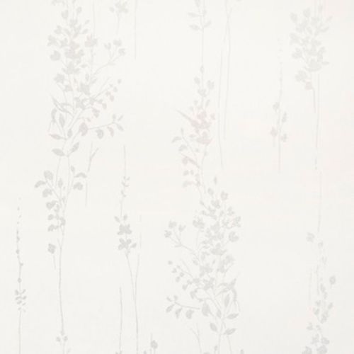 Faint vertical floral wallpaper with pale grey vine motifs spaced on a cream background â€” subtly patterned surface, softly lit suggesting a calm, neutral interior wall.