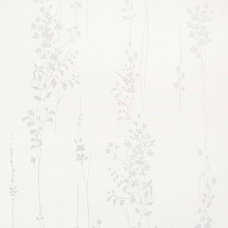 Faint vertical floral wallpaper with pale grey vine motifs spaced on a cream background â€” subtly patterned surface, softly lit suggesting a calm, neutral interior wall.