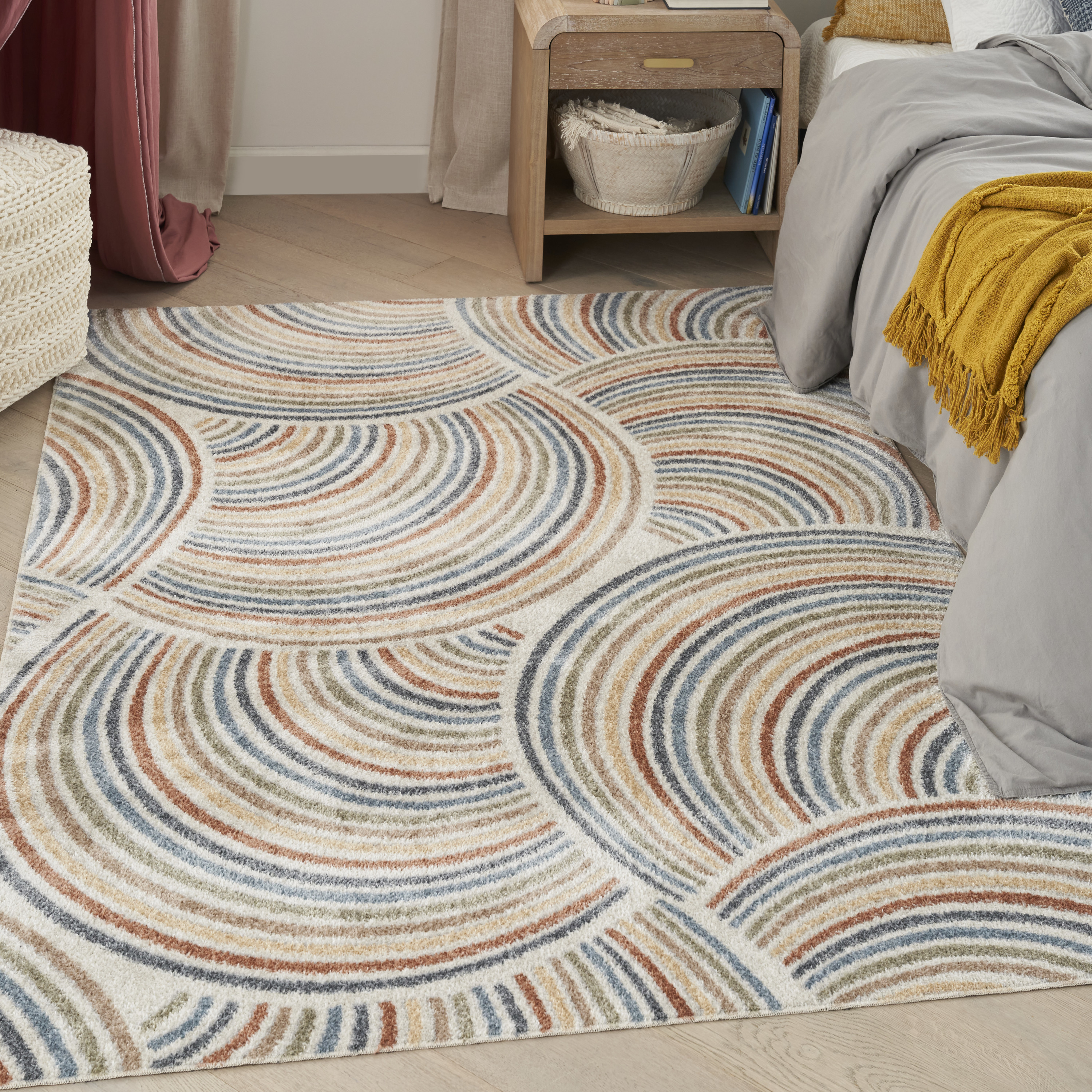 Nourison Astra Machine Washable 4' x 6' Ivory Multicolor Mid-Century Modern Indoor Rug