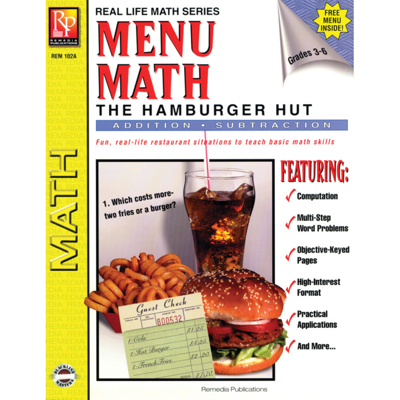 Remedia Publications Menu Math: The Hamburger Hut Book, Addition ...