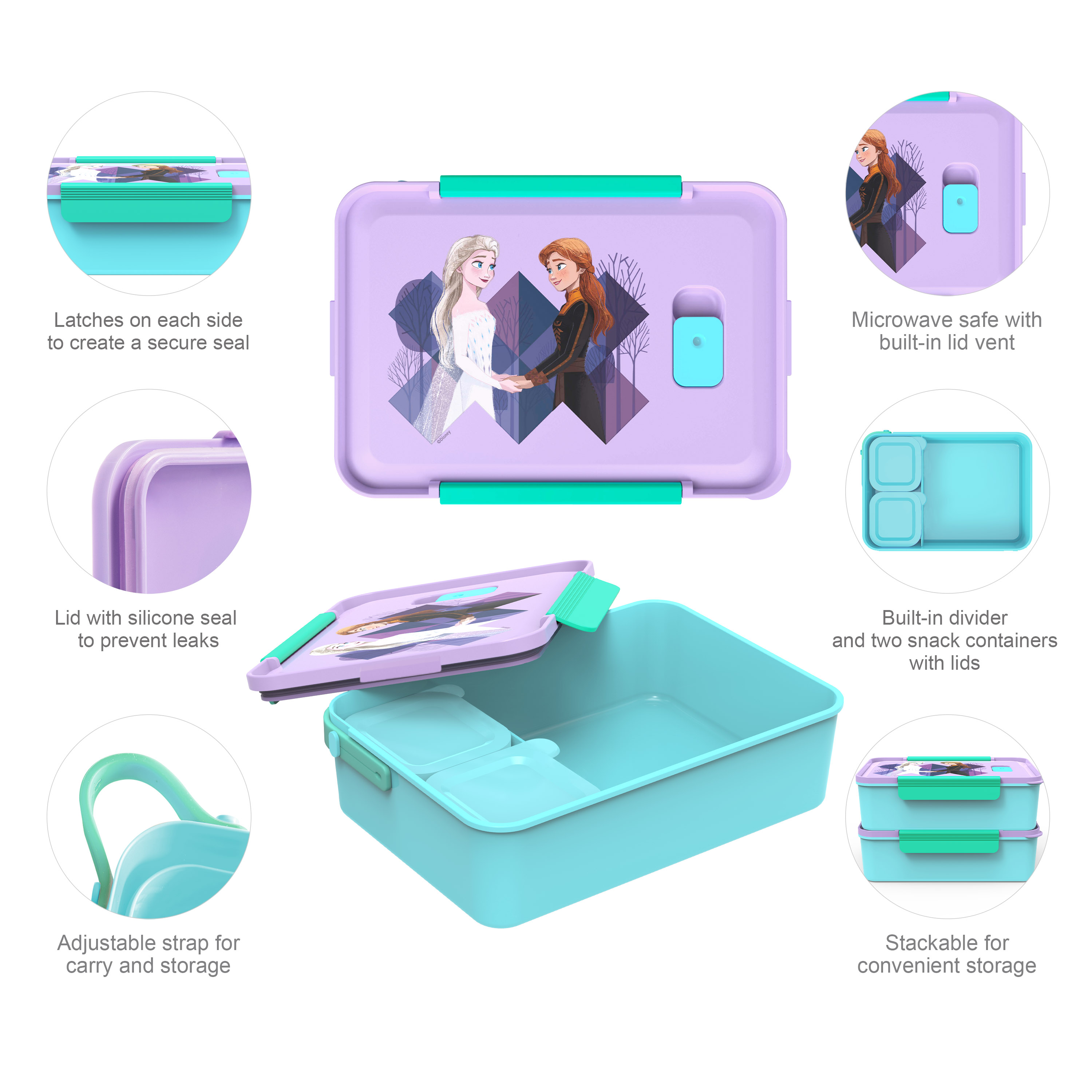 Disney Frozen 2 Movie Reusable Divided Bento Box, Elsa and Anna, 3-piece set slideshow image 9