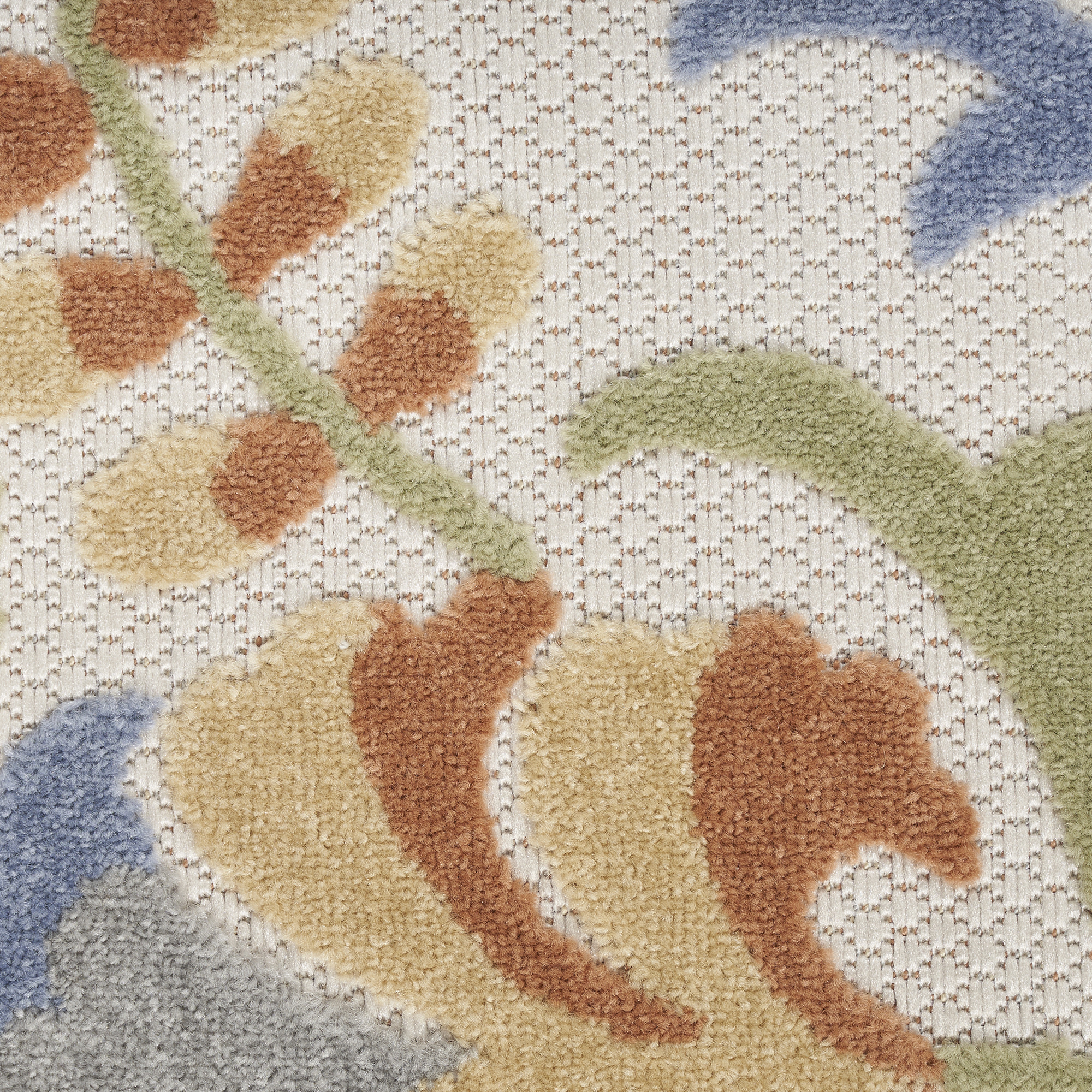 Nourison Aloha 5'3" x Round Ivory Blue Outdoor Rug