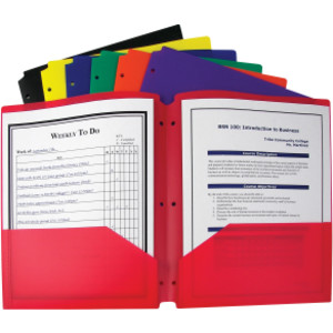 Two-Pocket Heavyweight Poly Portfolio Folder with Three-Hole Punch, Primary Colors, Box of 36