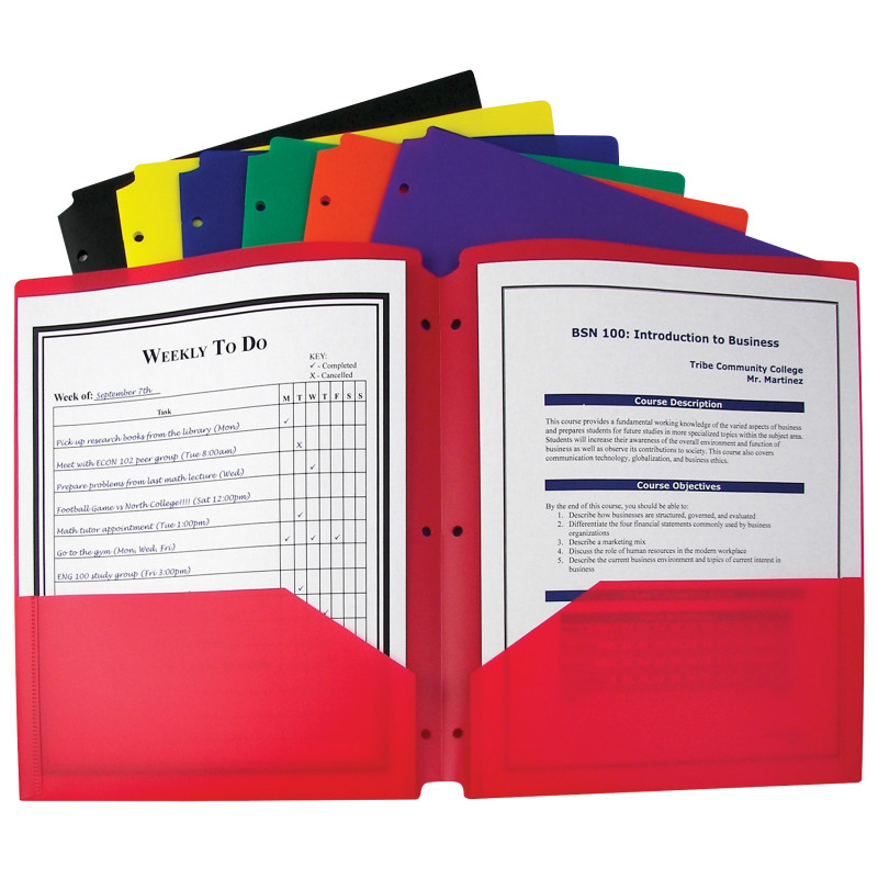 Two-Pocket+Heavyweight+Poly+Portfolio+Folder+W%2F3-Hole+Punch%2C+Letter%2C+Assorted