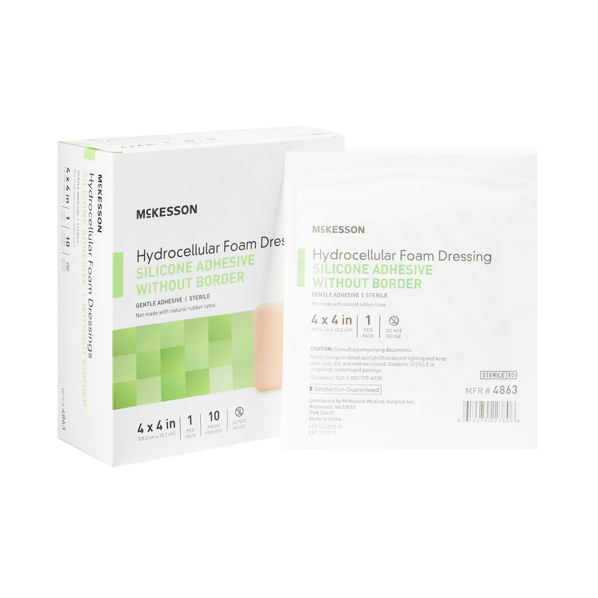 McKesson Silicone Gel Adhesive without Border Silicone Foam Dressing, 4 x 4 Inch