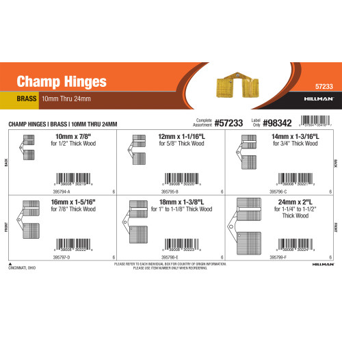 Brass Champ Hinges Assortment (10mm thru 24mm)