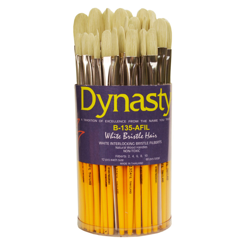 Interlock White Bristle Filbert Brush Canister, 60 Brushes