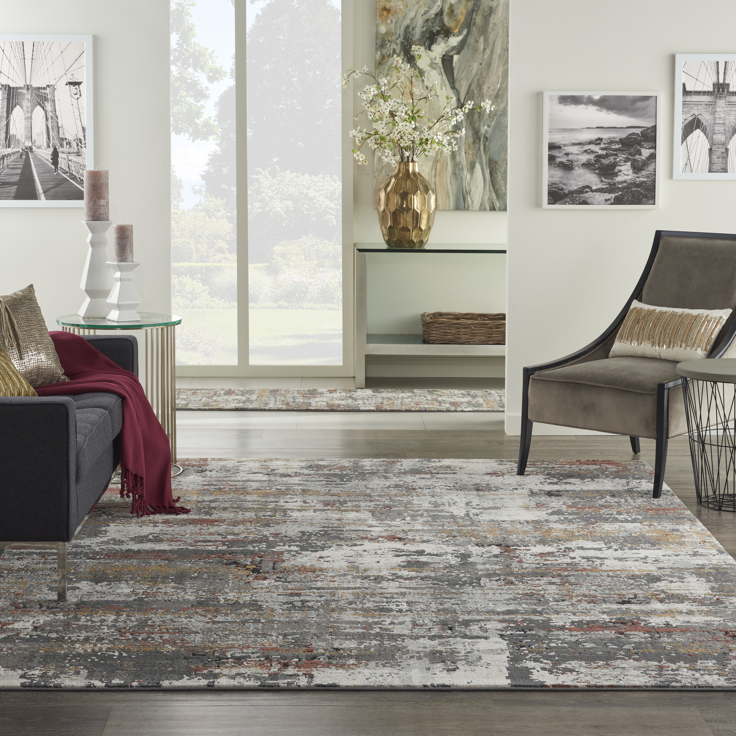 Nourison Tangra 9' x 12' Grey Multicolor Modern Indoor Rug