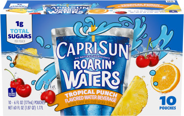 Capri Sun Roarin' Waters Tropical Tide Naturally Flavored Water Beverage, 10 ct Box, 6 fl oz Drink Pouches
