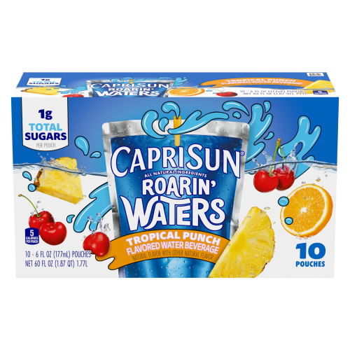 Capri Sun Roarin' Waters Tropical Tide Naturally Flavored Water Beverage, 10 ct Box, 6 fl oz Drink Pouches Image