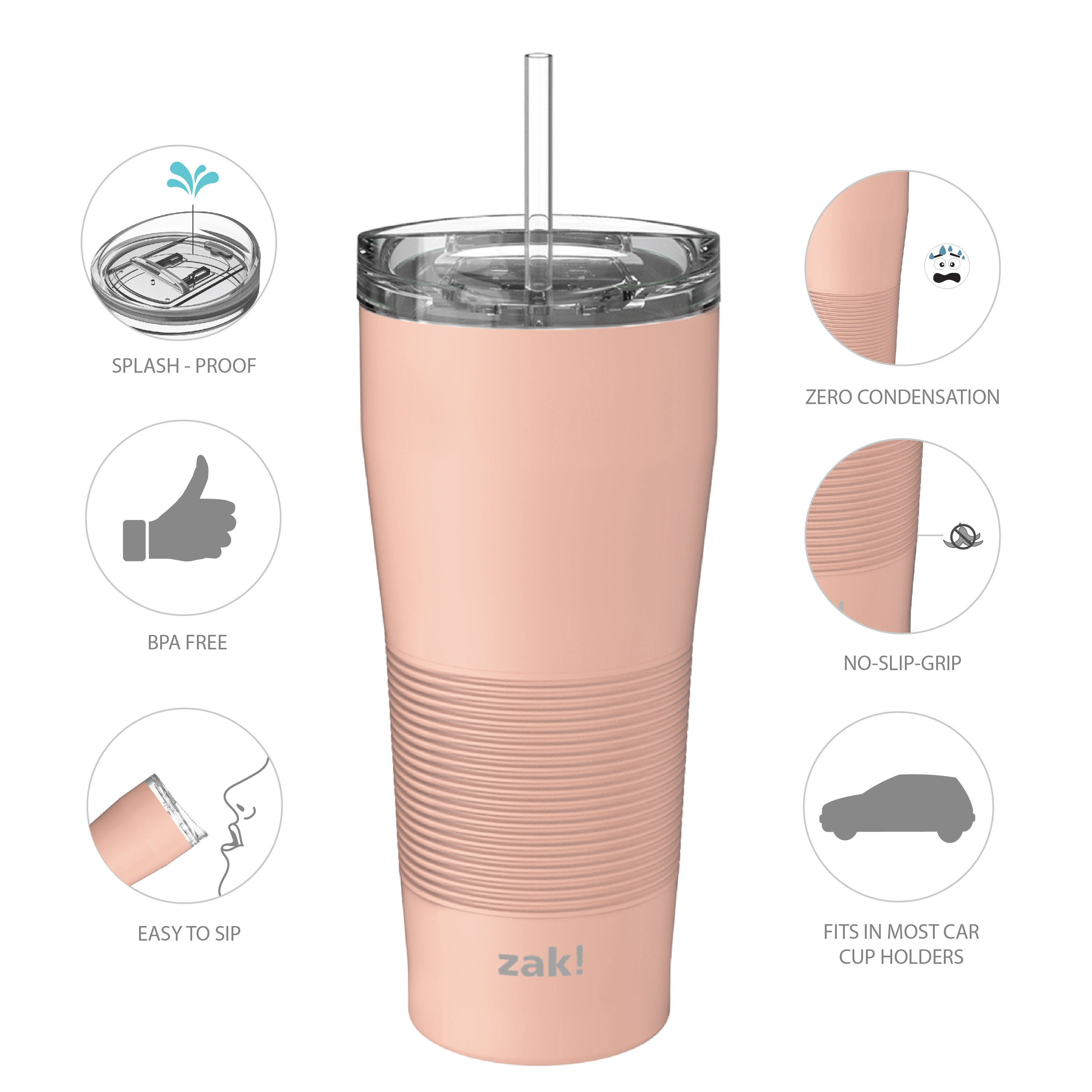 Zak Hydration 28 ounce Stainless Steel Vacuum Insulated Tumbler with Straw, Misty Rose slideshow image 6 Zak Hydration 28 ounce Stainless Steel Vacuum Insulated Tumbler with Straw, Misty Rose slideshow image 6