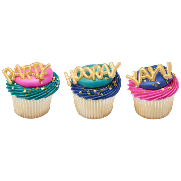 Mini Gold Balloon Words Cupcake Layon