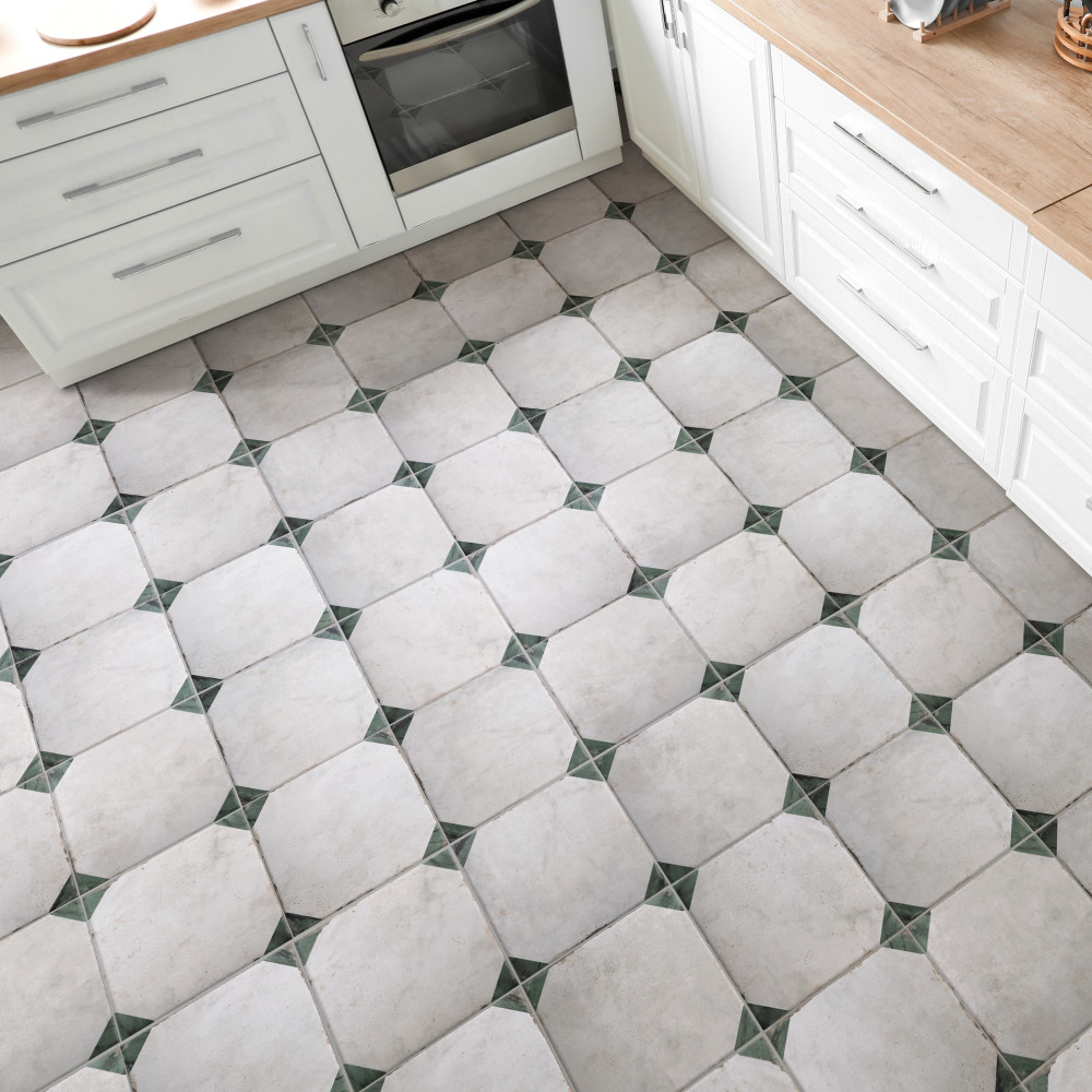 Renaissance Deco Emerald Corner 7-7/8 in. x 7-7/8 in. Porcelain Floor and Wall Tile