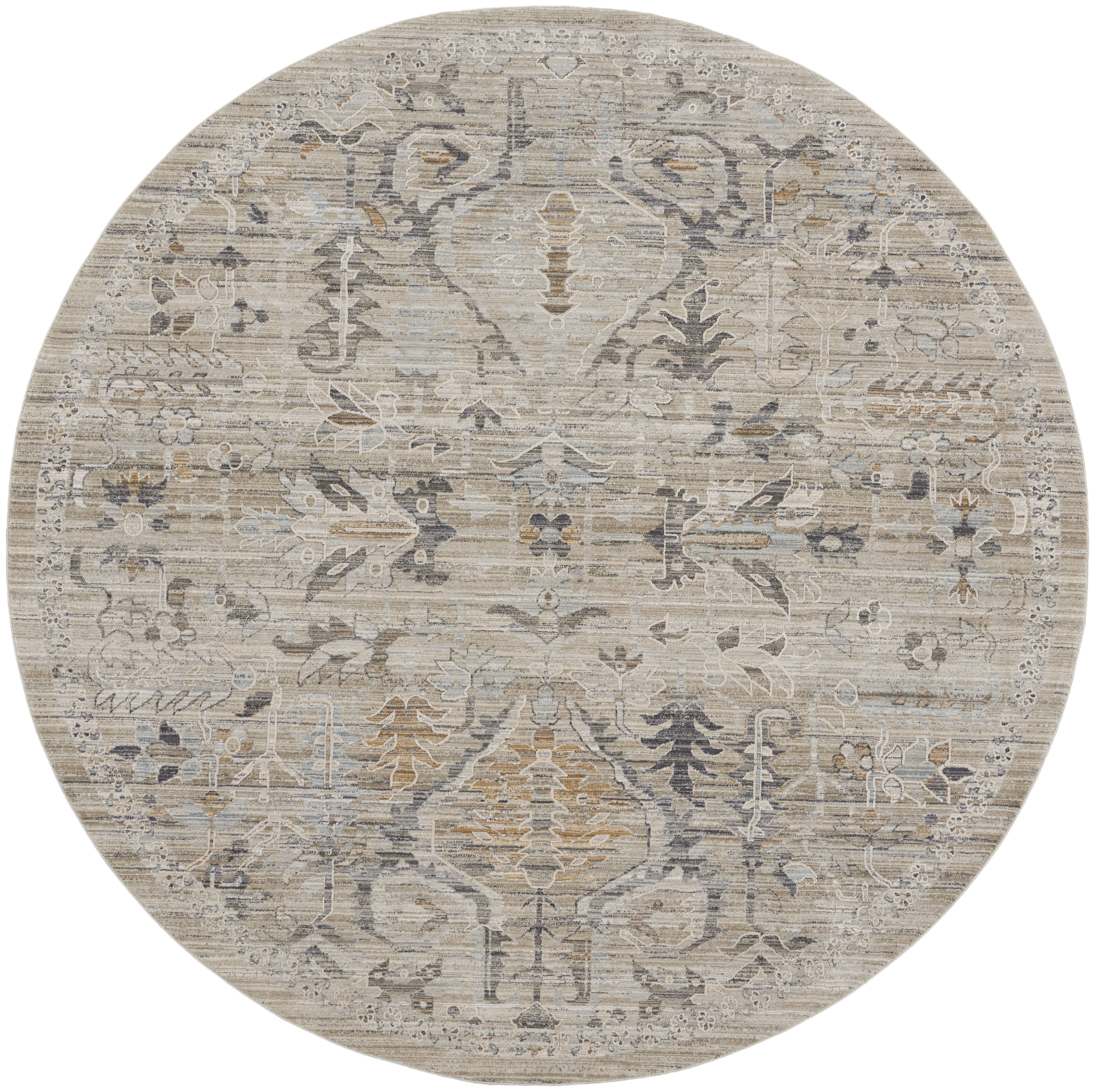 Nourison Lynx 7’10” x Round Ivory Taupe Vintage Indoor Rug