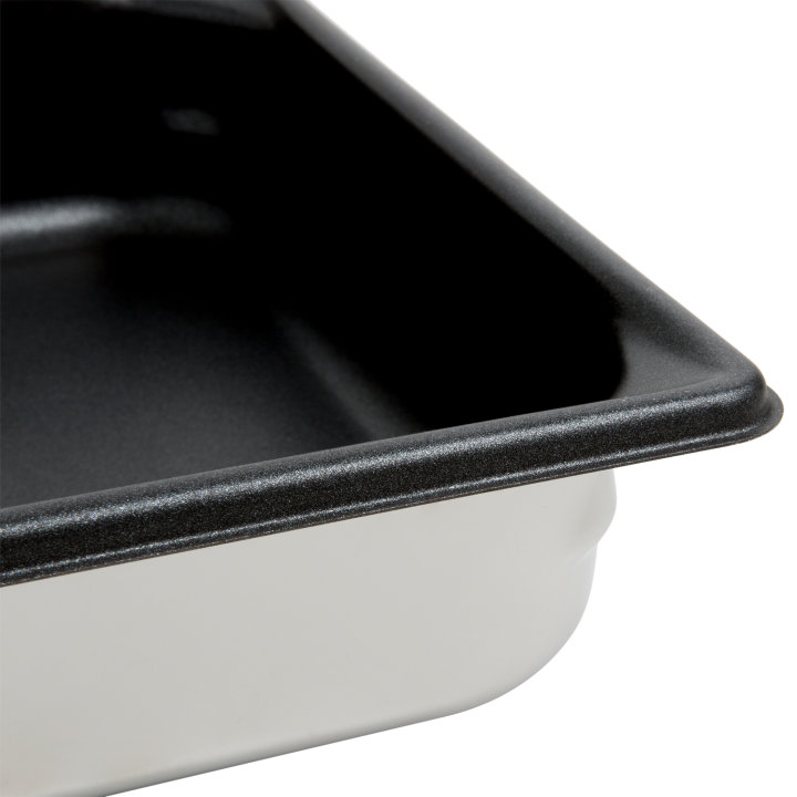 Half-size 2 ½-inch-deep Super Pan V® stainless steel steam table pan with Steel Coat x3™ nonstick coating