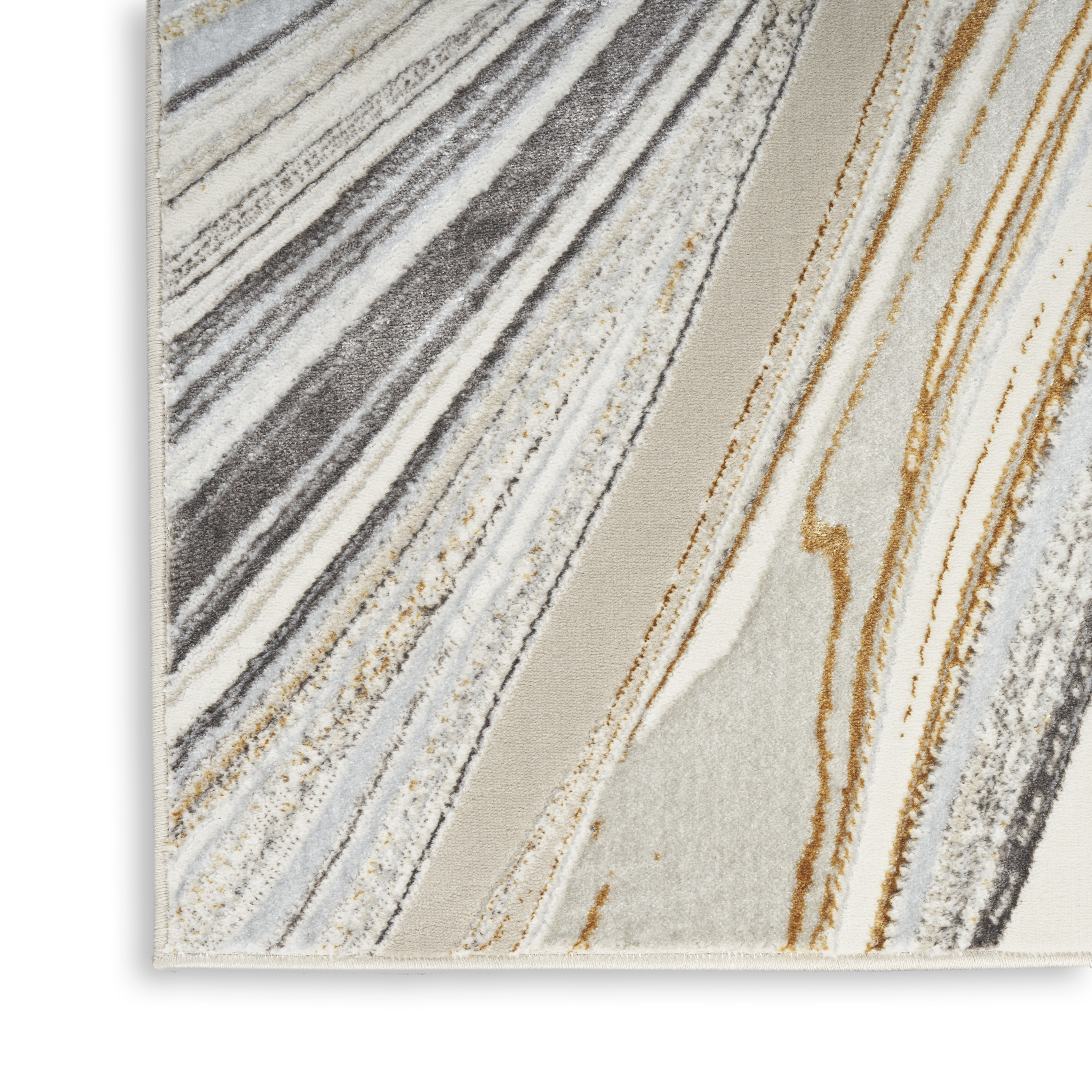 Nourison Glitz 2'3" x 7'6" Grey Gold Modern Indoor Rug