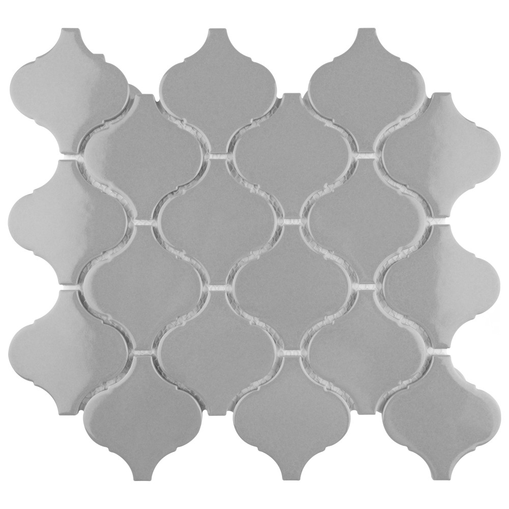 Metro Lantern Glossy Light Grey 9-1/2 in. x 10-3/4 in. Porcelain Mosaic Tile