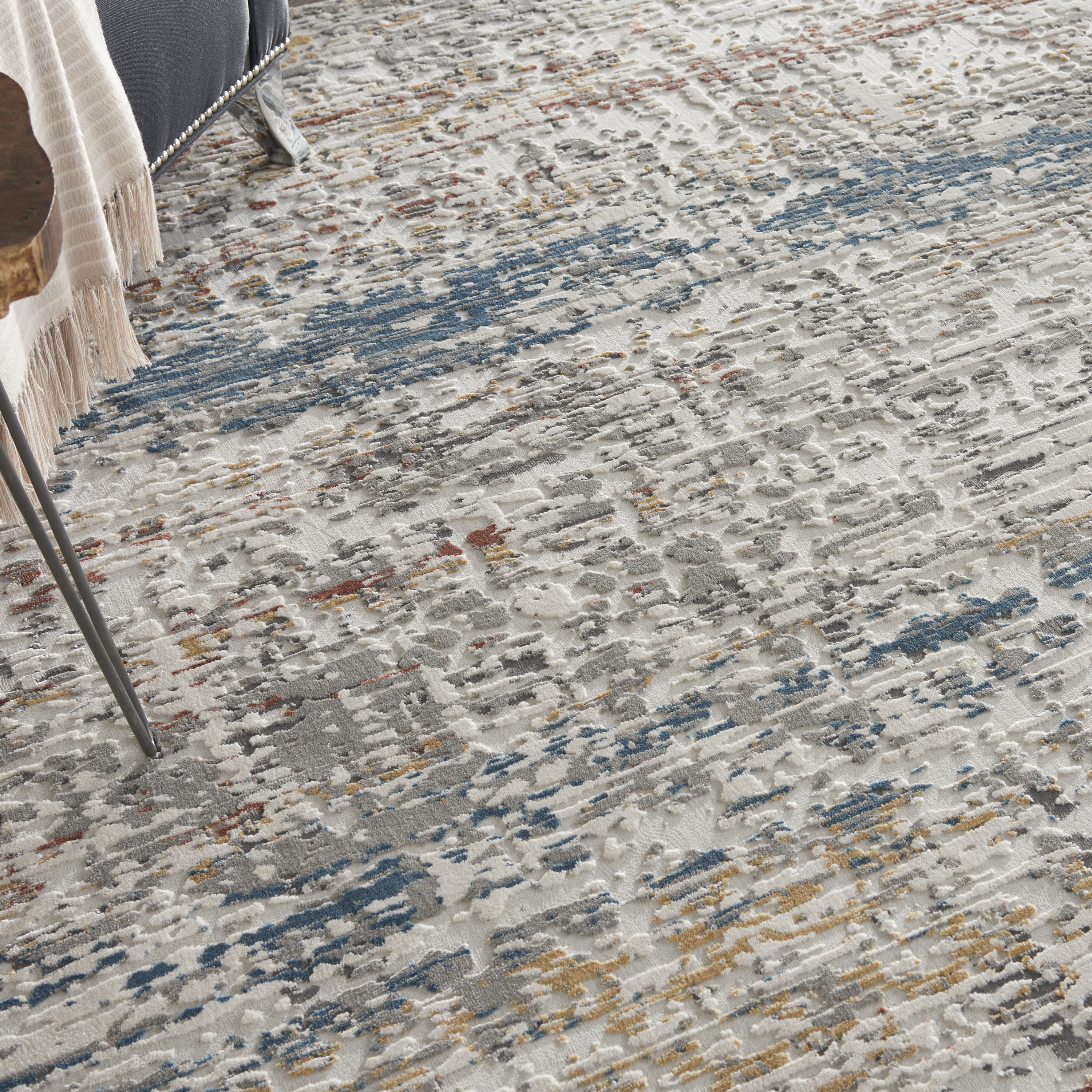 Nourison Rustic Textures RUS14 Light Grey Multi Rug