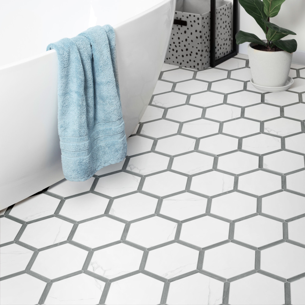 Marwood Panal Calacatta with Grey Picket 8-5/8 in. x 9-7/8 in. Porcelain Floor and Wall Tile