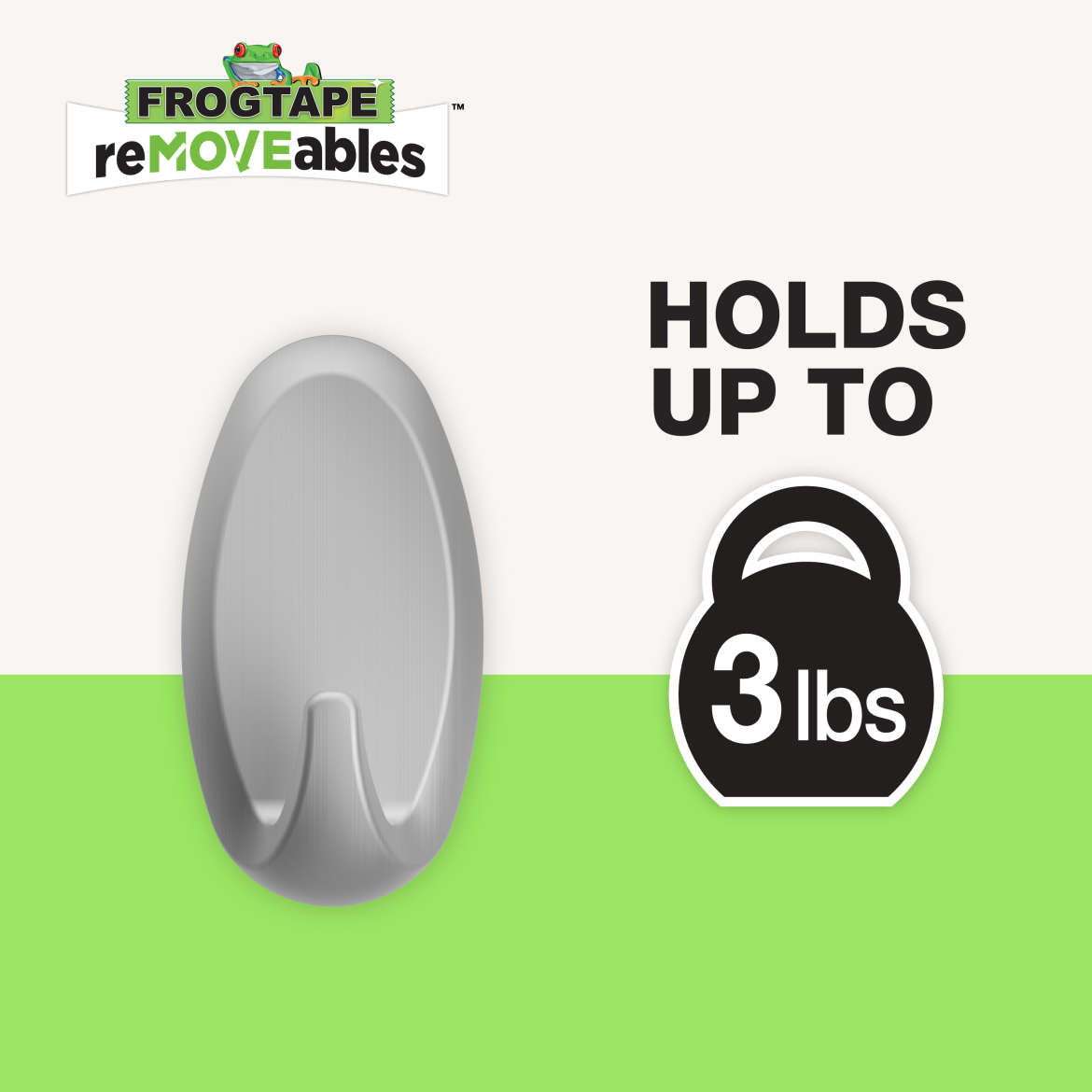 FrogTape reMOVEables™ Heavy-Duty Medium Brushed Nickel Hook Application Image 2